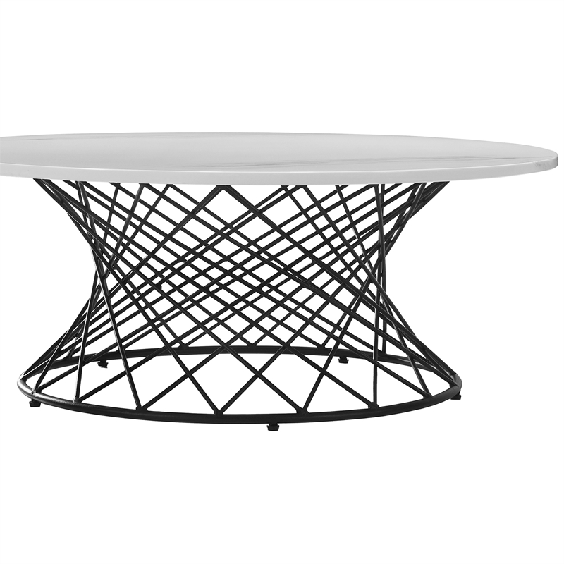 Armen Living Loxley Modern Metal/Marble Coffee Table in White marble/Black