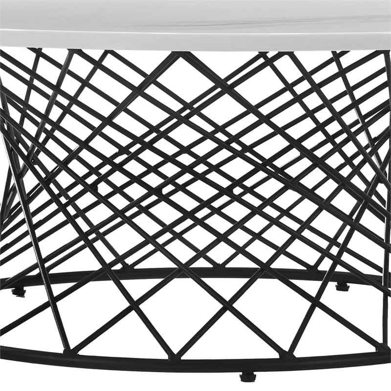 Armen Living Loxley Modern Metal/Marble Coffee Table in White marble/Black