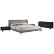 Armen Living Legend 4-Piece Fabric & Wood King Bedroom Set in Gray/Black