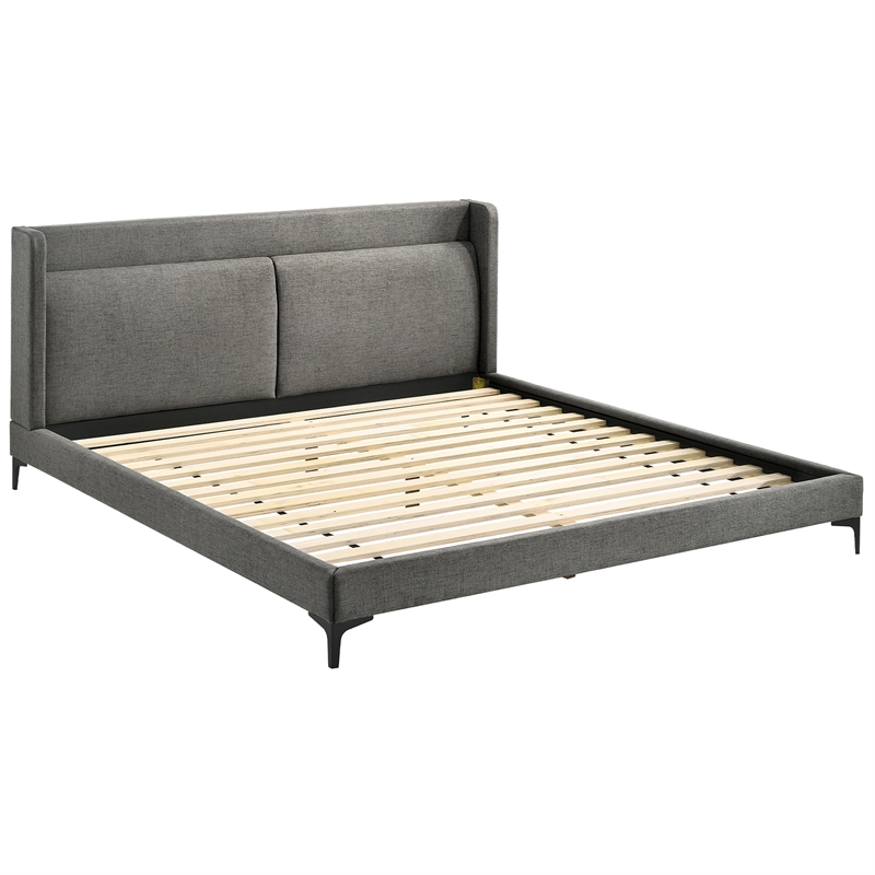 Armen Living Legend 4-Piece Fabric & Wood King Bedroom Set in Gray/Black