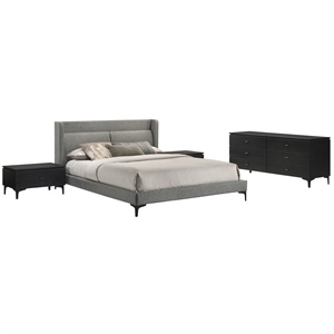 Armen Living Legend 4-Piece Fabric & Wood Queen Bedroom Set in Gray/Black