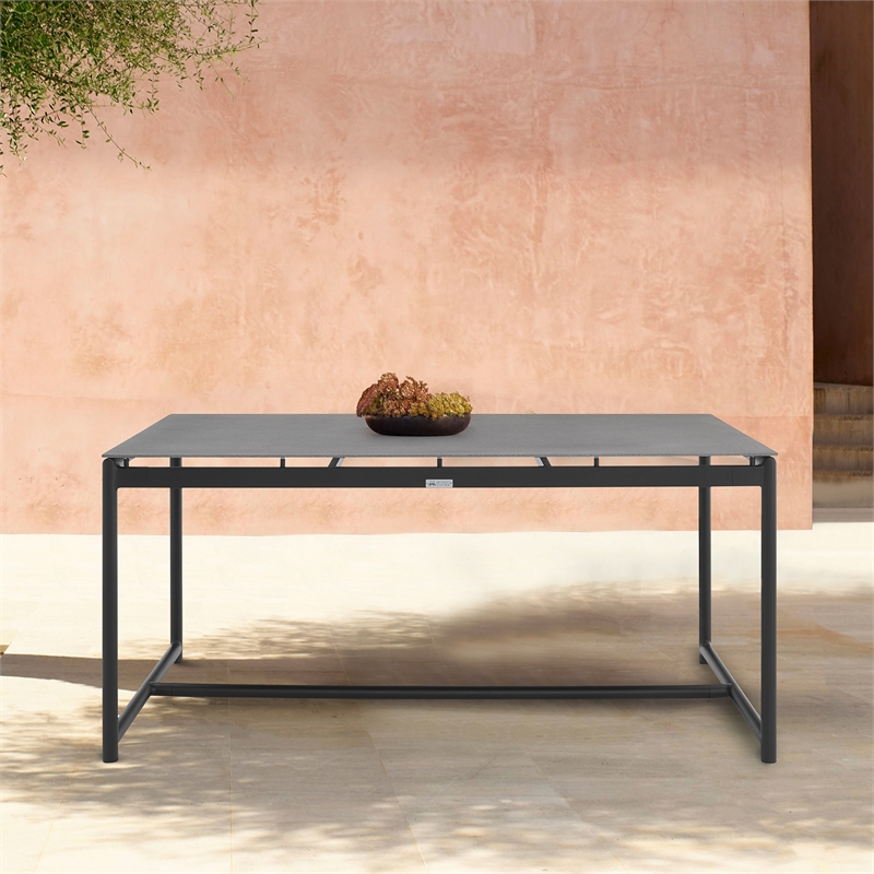 Armen Living Crown Aluminum & Stone Outdoor Dining Table in Black