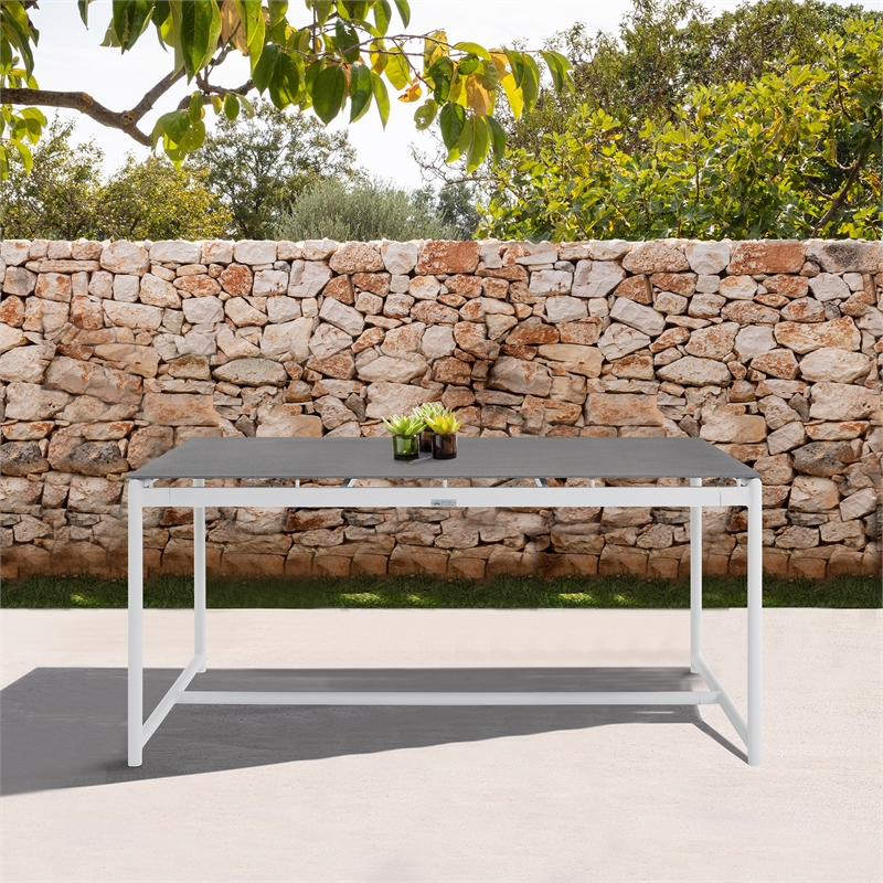 Armen Living Crown Aluminum & Stone Outdoor Dining Table in White
