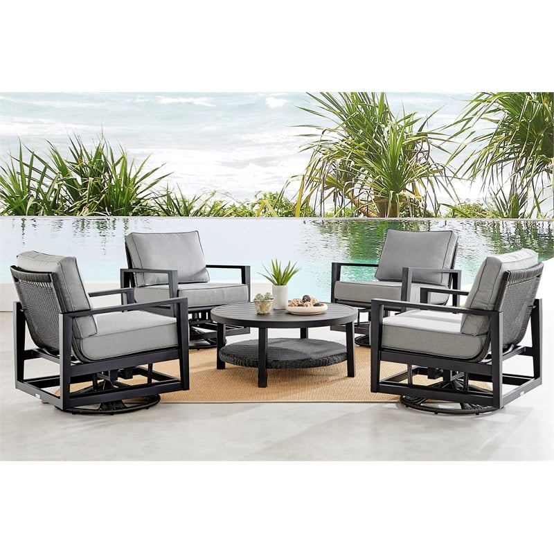 Armen Living Cayman Aluminum Outdoor Round Conversation Table in Black