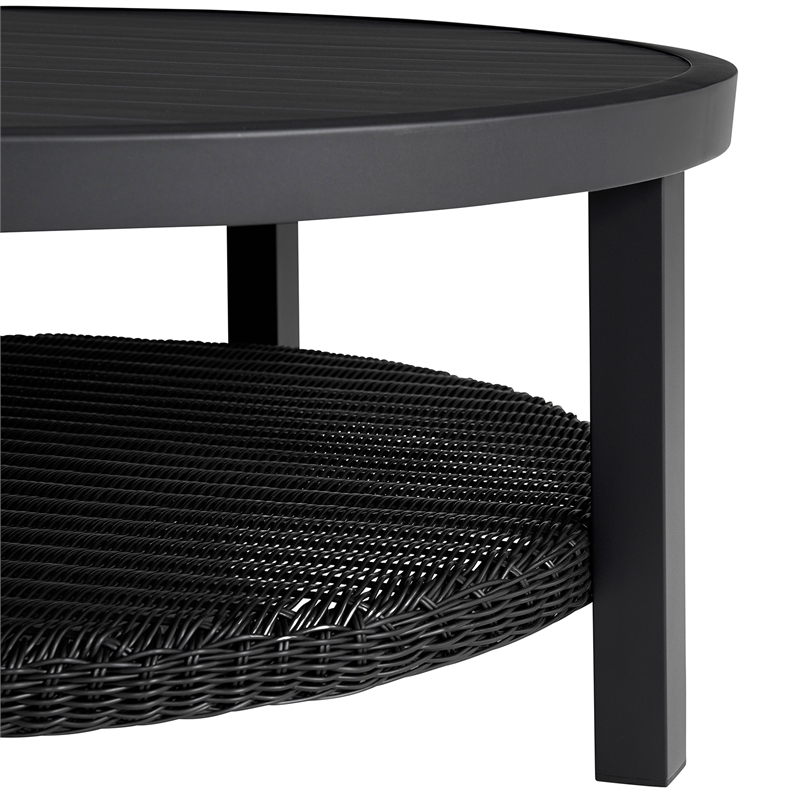 Armen Living Cayman Aluminum Outdoor Round Conversation Table in Black