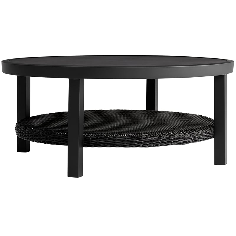 Armen Living Cayman Aluminum Outdoor Round Conversation Table in Black