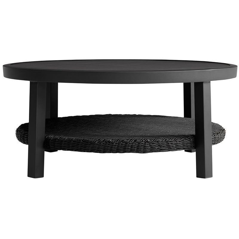 Armen Living Cayman Aluminum Outdoor Round Conversation Table in Black