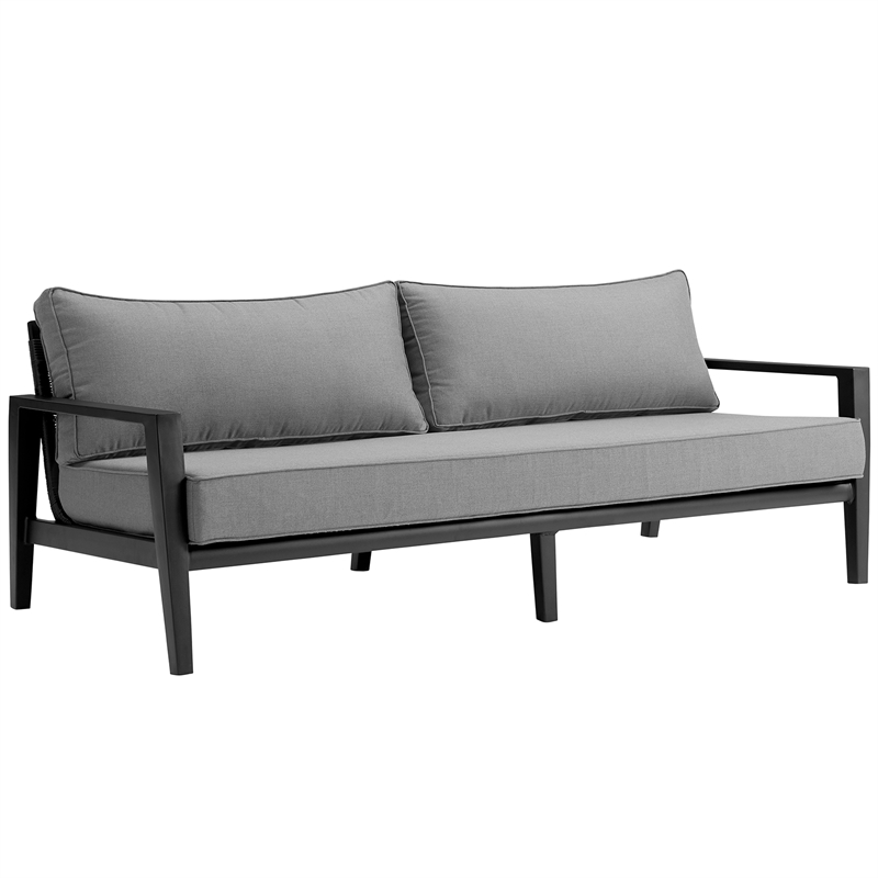 Armen Living Cayman 4-Piece Aluminum Outdoor Seating Set in Black/Dark Gray