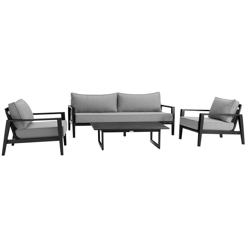 Armen Living Cayman 4-Piece Aluminum Outdoor Seating Set in Black/Dark Gray