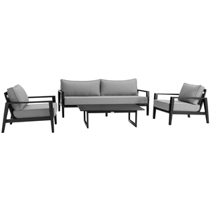 cayman 4 piece black aluminum outdoor seating set with dark gray cushions