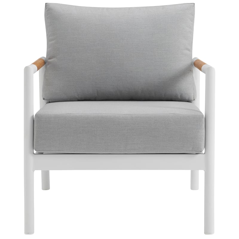 Armen Living Crown 4-Piece Aluminum and Teak Outdoor Seating Set in White