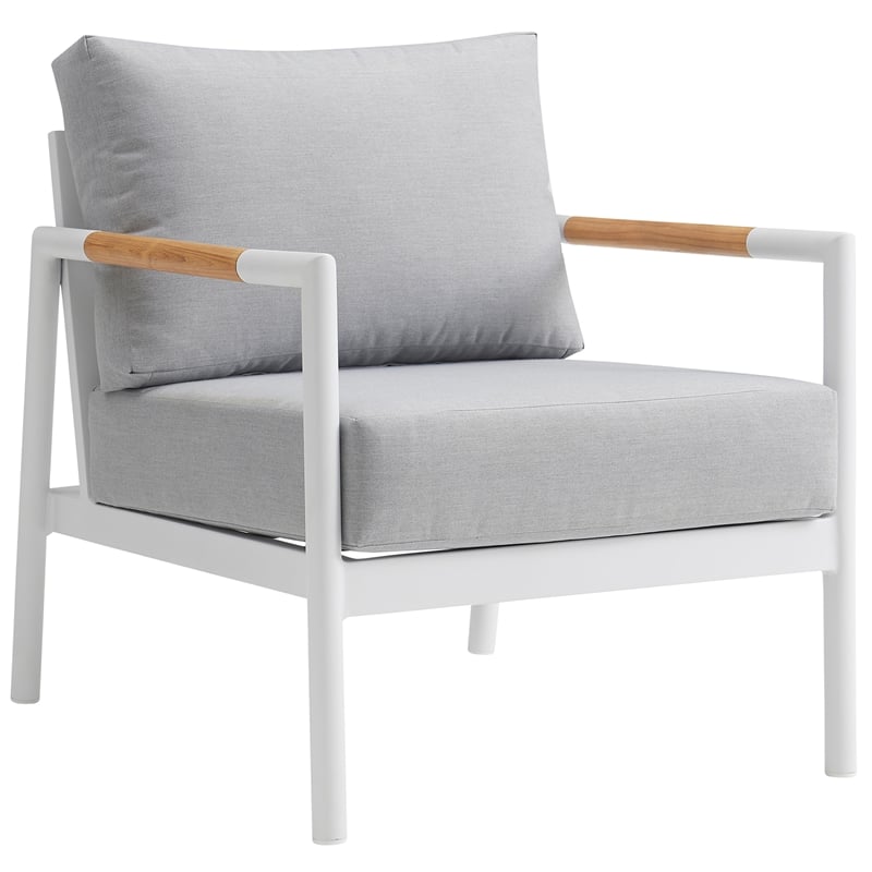 Armen Living Crown 4-Piece Aluminum and Teak Outdoor Seating Set in White