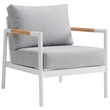 Armen Living Crown 4-Piece Aluminum and Teak Outdoor Seating Set in White