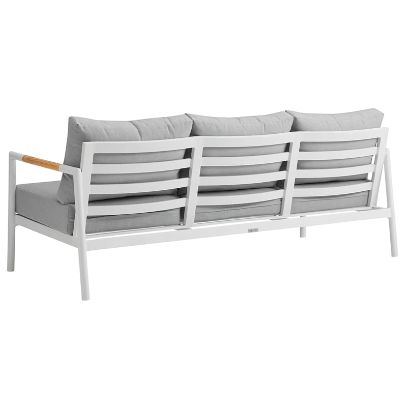 Armen Living Crown 4-Piece Aluminum and Teak Outdoor Seating Set in White