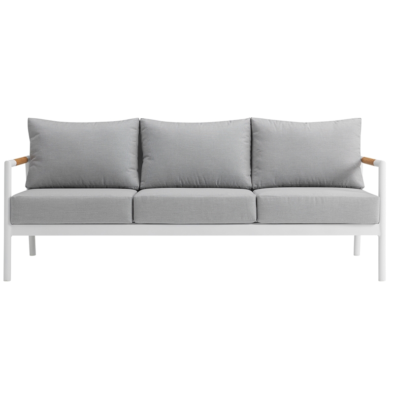 Armen Living Crown 4-Piece Aluminum and Teak Outdoor Seating Set in White