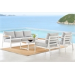 Armen Living Crown 4-Piece Aluminum and Teak Outdoor Seating Set in White