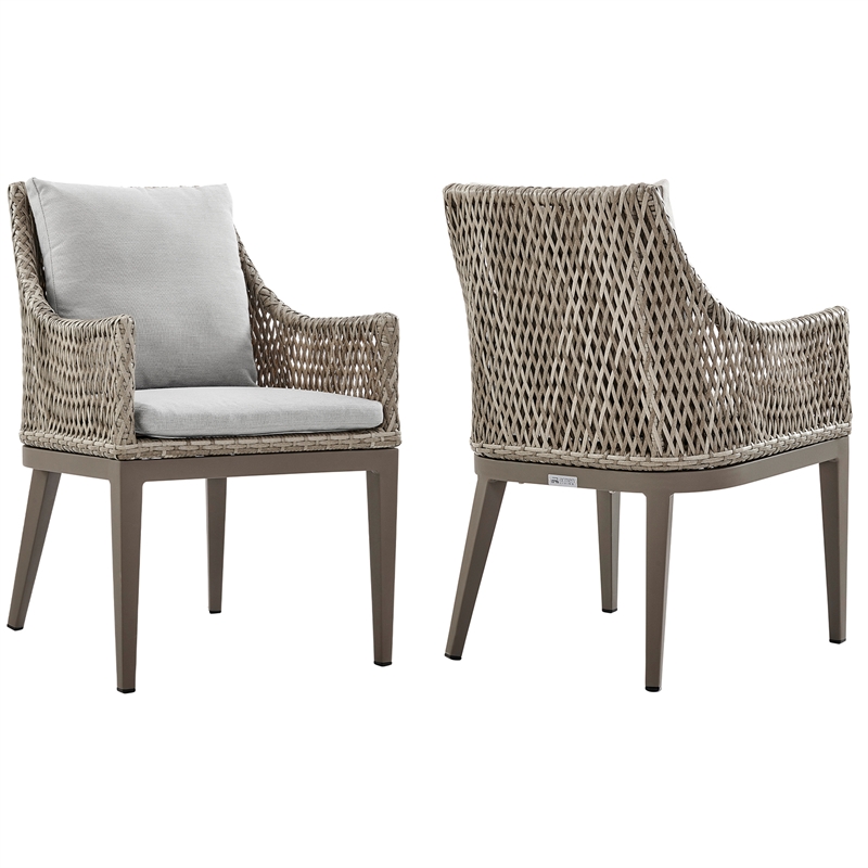 Grenada Outdoor Wicker and Aluminum Gray Dining Chair  - Set of 2