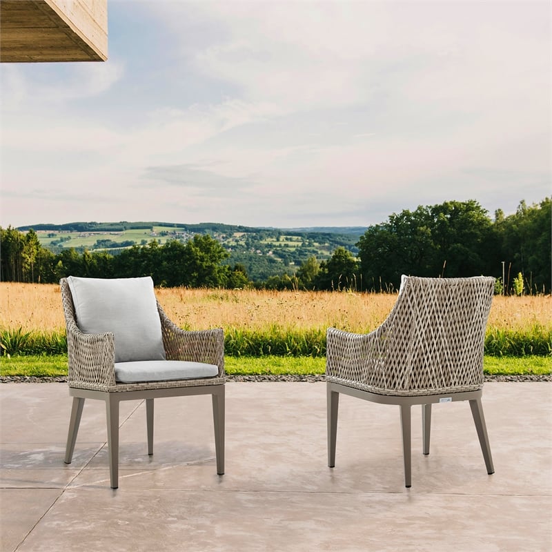 Grenada Outdoor Wicker and Aluminum Gray Dining Chair  - Set of 2