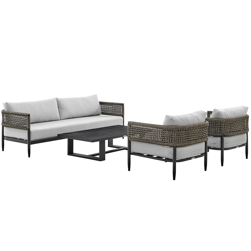 Armen Living Alegria 4-Piece Outdoor Aluminum & Rope Conversation Set in Black
