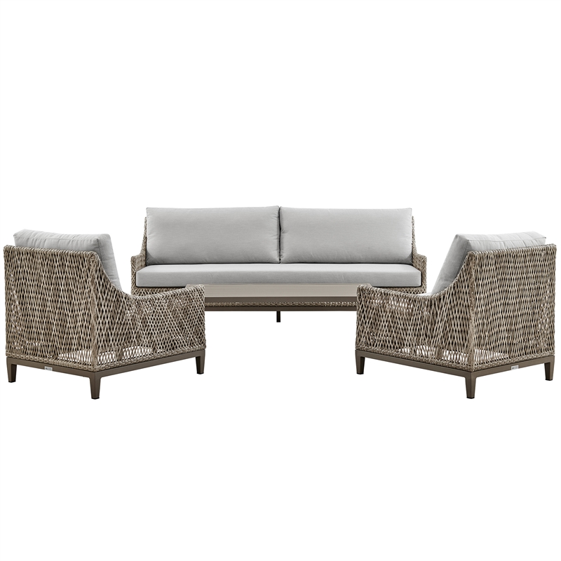 Armen Living Grenada 4-Piece Outdoor Fabric and Wicker Conversation Set in Gray