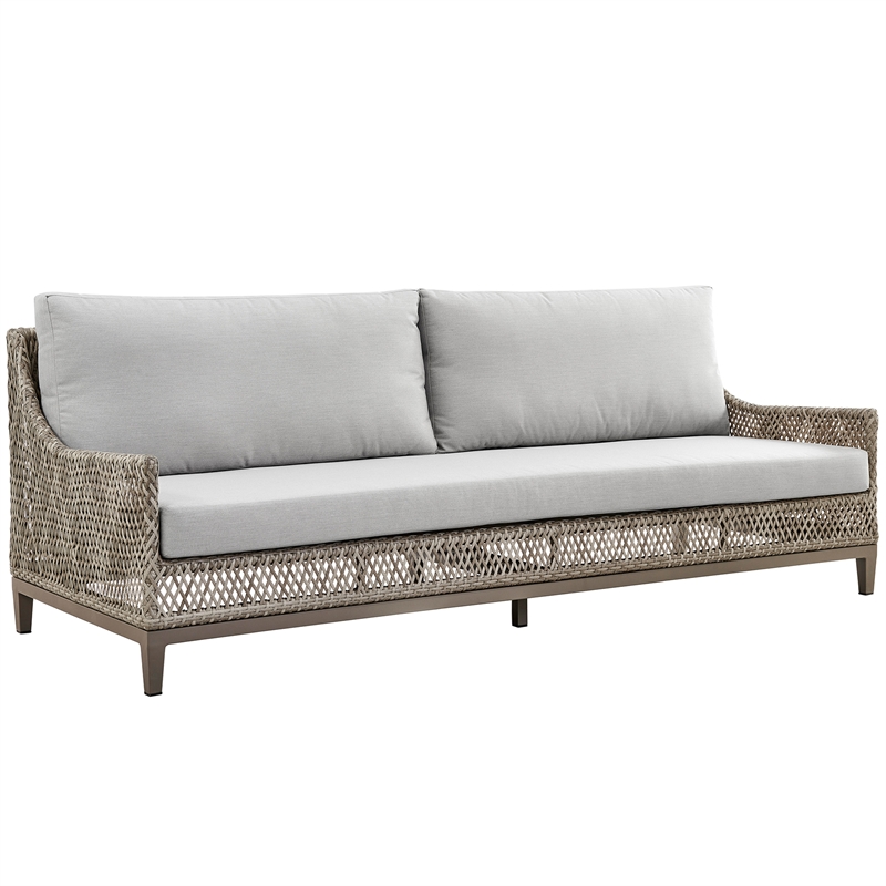 Armen Living Grenada 4-Piece Outdoor Fabric and Wicker Conversation Set in Gray