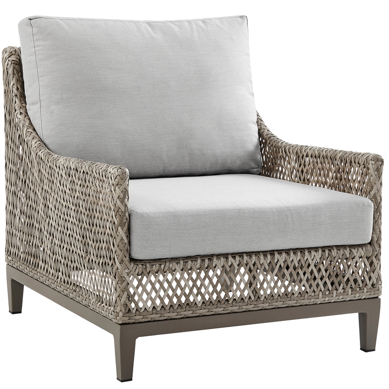 Armen Living Grenada 4-Piece Outdoor Fabric and Wicker Conversation Set in Gray