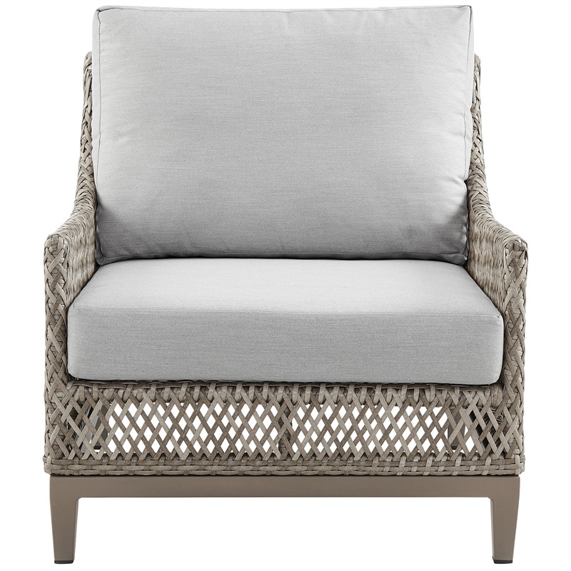 Armen Living Grenada 4-Piece Outdoor Fabric and Wicker Conversation Set in Gray