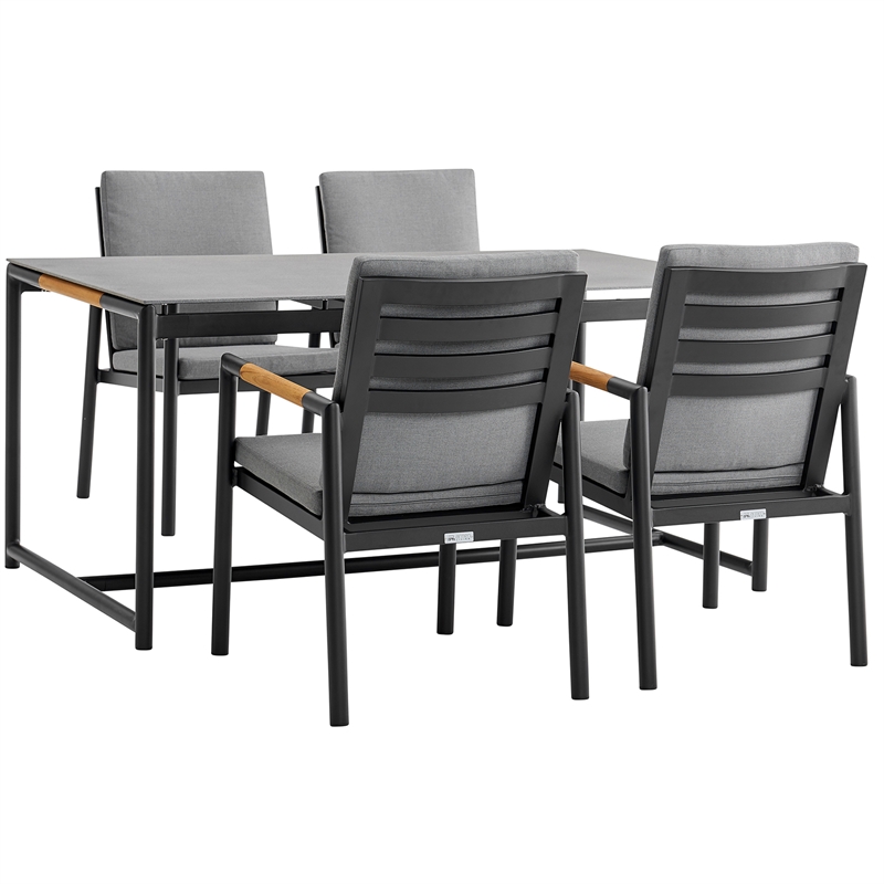 Armen Living Crown 5-Piece Fabric Outdoor Dining Set in Black/Dark Gray