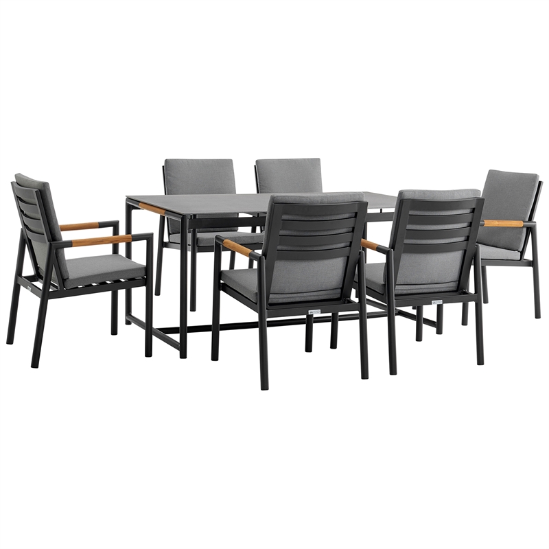 Armen Living Crown 7-Piece Fabric Outdoor Dining Set in Black/Dark Gray