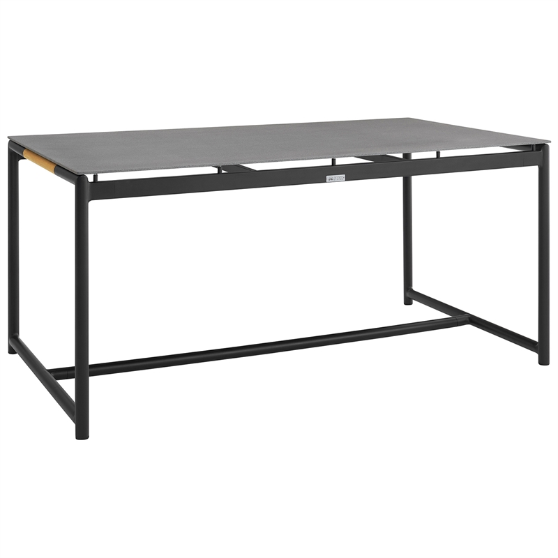 Armen Living Crown 7-Piece Fabric Outdoor Dining Set in Black/Dark Gray