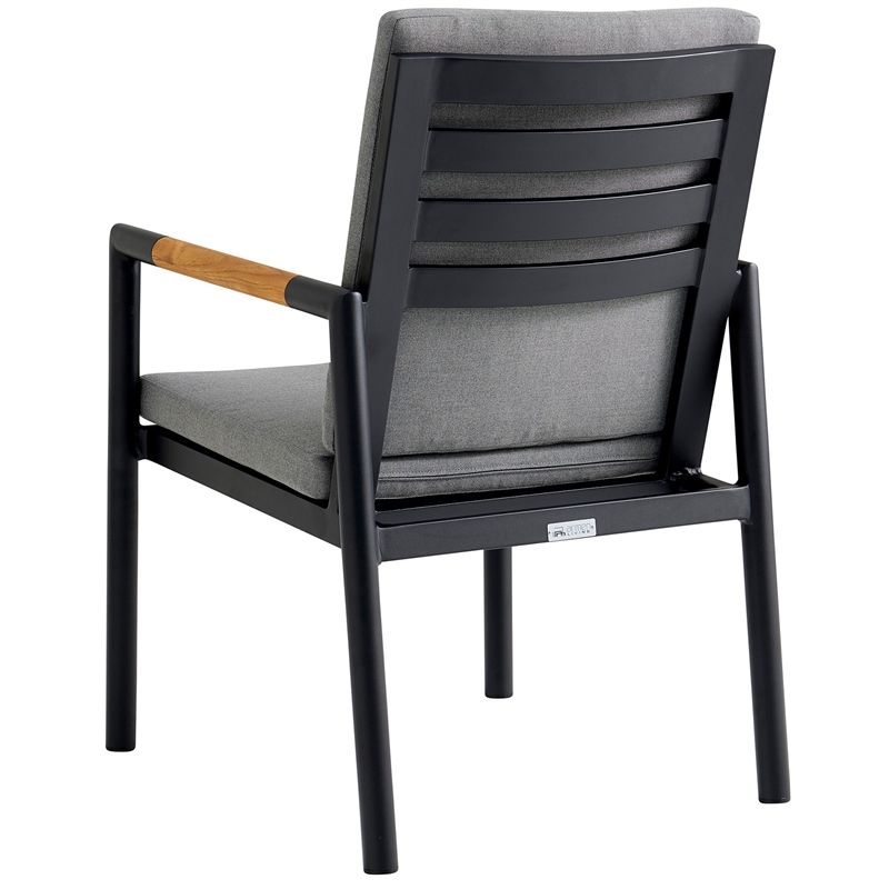 Armen Living Crown 7-Piece Fabric Outdoor Dining Set in Black/Dark Gray