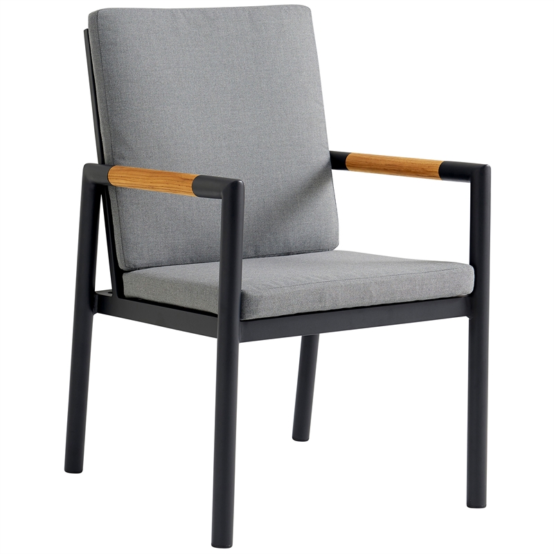 Armen Living Crown 7-Piece Fabric Outdoor Dining Set in Black/Dark Gray