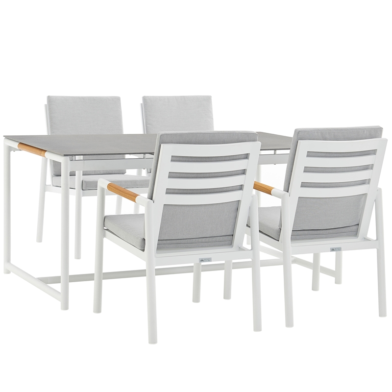 Armen Living Crown 5-Piece Fabric Outdoor Dining Set in White/Light Gray