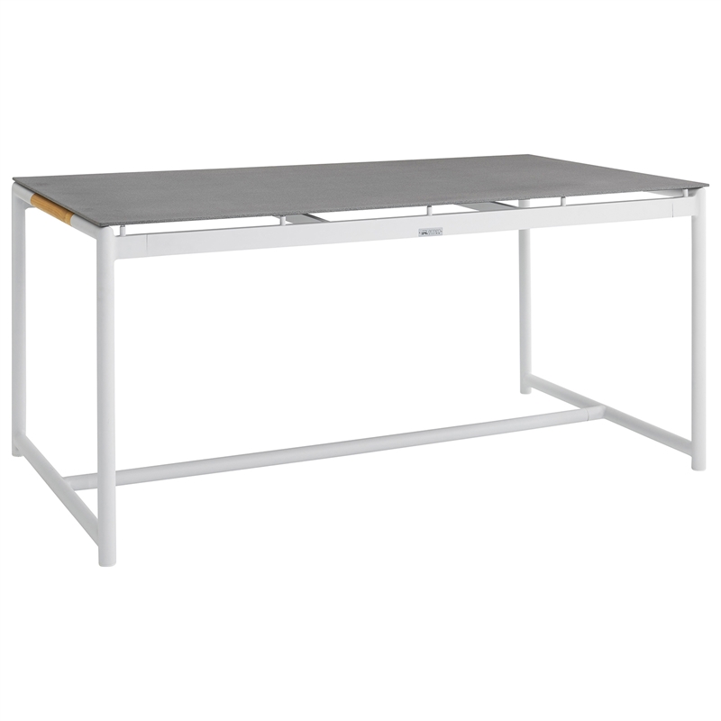 Armen Living Crown 7-Piece Fabric Outdoor Dining Set in White/Light Gray