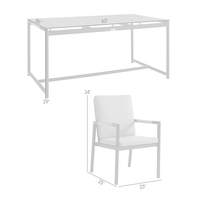 Armen Living Crown 7-Piece Fabric Outdoor Dining Set in White/Light Gray