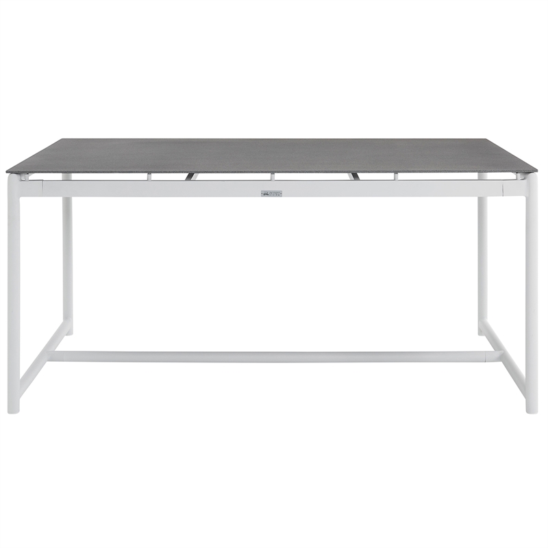 Armen Living Crown 7-Piece Fabric Outdoor Dining Set in White/Light Gray