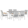 Armen Living Crown 7-Piece Fabric Outdoor Dining Set in White/Light Gray