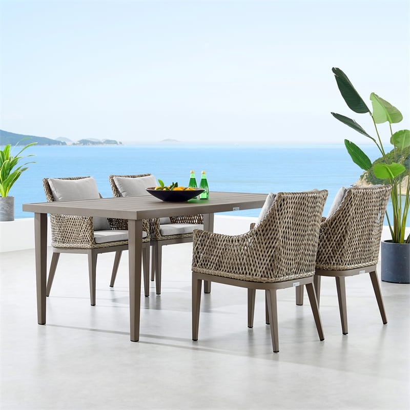 Armen Living Grenada 5-Piece Aluminum & Fabric Outdoor Dining Set in Gray