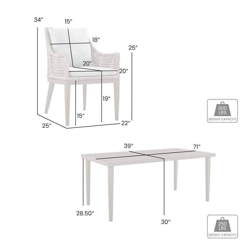 Armen Living Grenada 7-Piece Aluminum & Fabric Outdoor Dining Set in Gray
