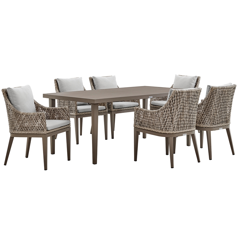 Armen Living Grenada 7-Piece Aluminum & Fabric Outdoor Dining Set in Gray