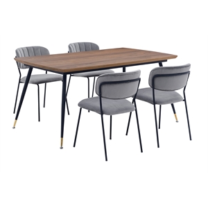 Armen Living Messina and Carlo 5-Piece Modern Velvet Dining Set in Gray/Walnut