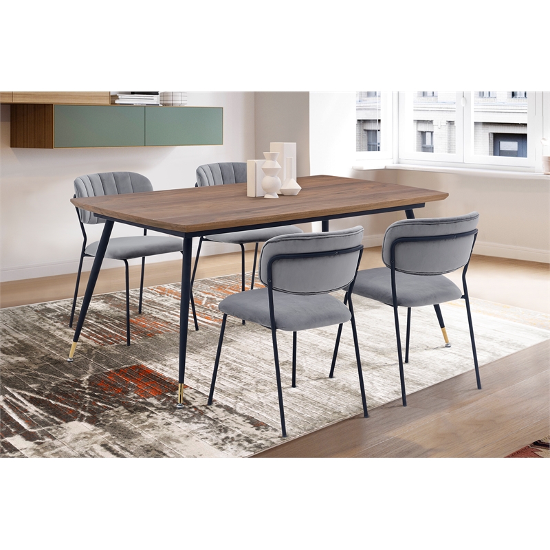 Armen Living Messina and Carlo 5-Piece Modern Velvet Dining Set in Gray/Walnut