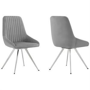 skye swivel gray velvet and stainless steel dining room chairs - set of 2