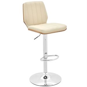Armen Living Sabine 25-33&quot Modern Faux Leather Swivel Bar Stool in Cream/Chrome