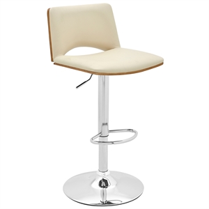 Armen Living Thierry 24-32&quot Faux Leather & Metal Swivel Bar Stool in Cream/Steel