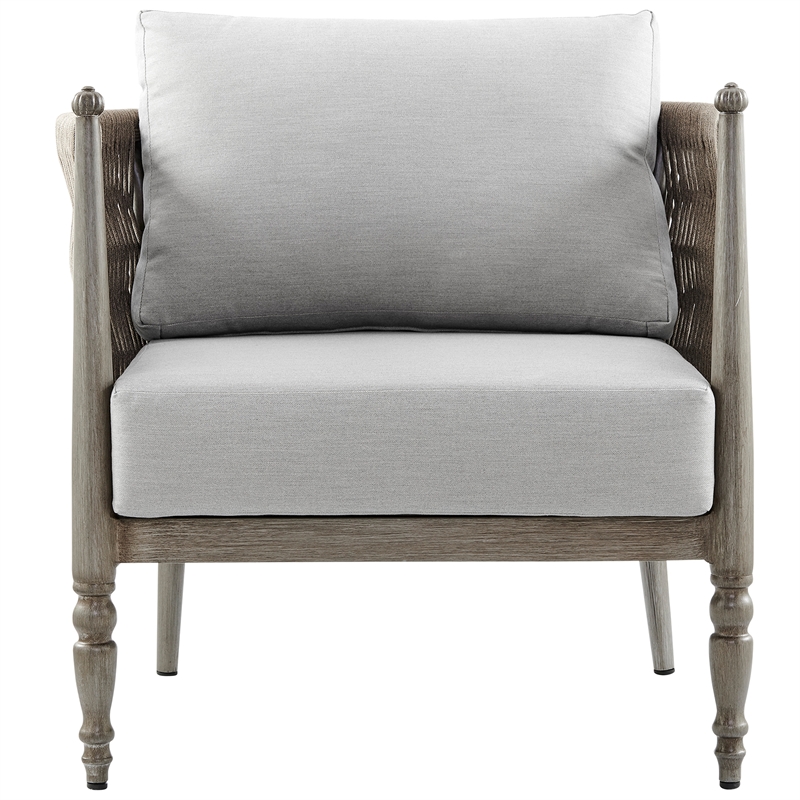 Armen Living Safari 4Pc Aluminum and Rope Outdoor Sofa Set in Brown/Gray Cushion