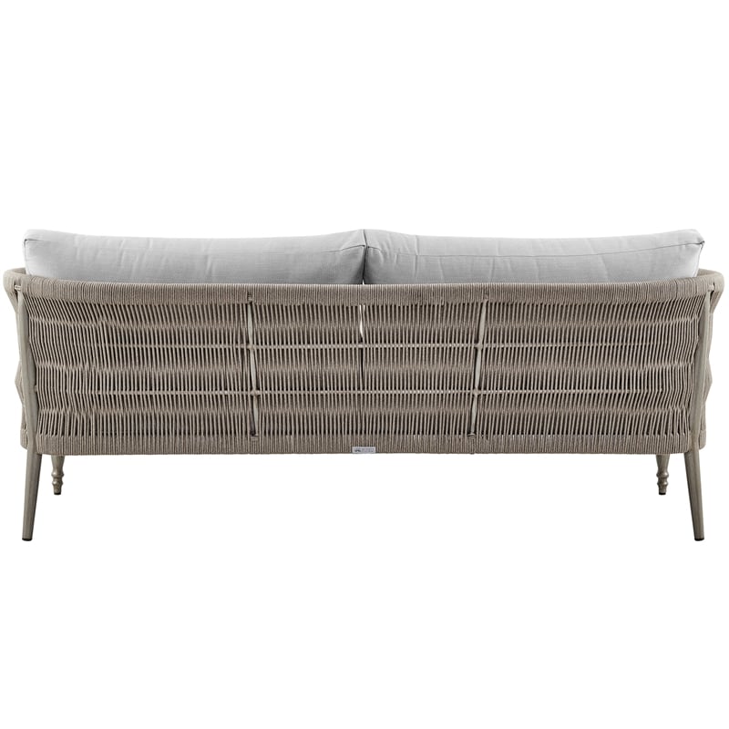 Armen Living Safari 4Pc Aluminum and Rope Outdoor Sofa Set in Brown/Gray Cushion