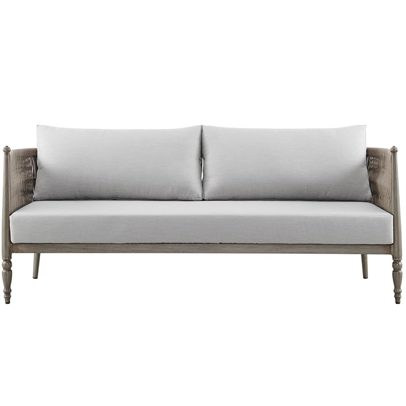 Armen Living Safari 4Pc Aluminum and Rope Outdoor Sofa Set in Brown/Gray Cushion