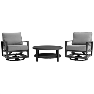 Caymen 3 Piece Black Aluminum Outdoor Seating Set with Dark Gray Cushions