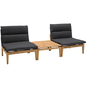 arno outdoor 3 piece teak wood seating set in charcoal olefin